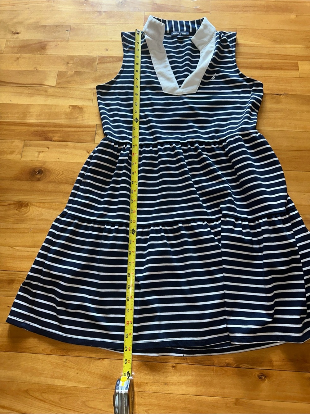 NAUTICA Tiered Mini Dress Womens S Navy White Striped Sleeveless Pockets - Picture 9 of 11